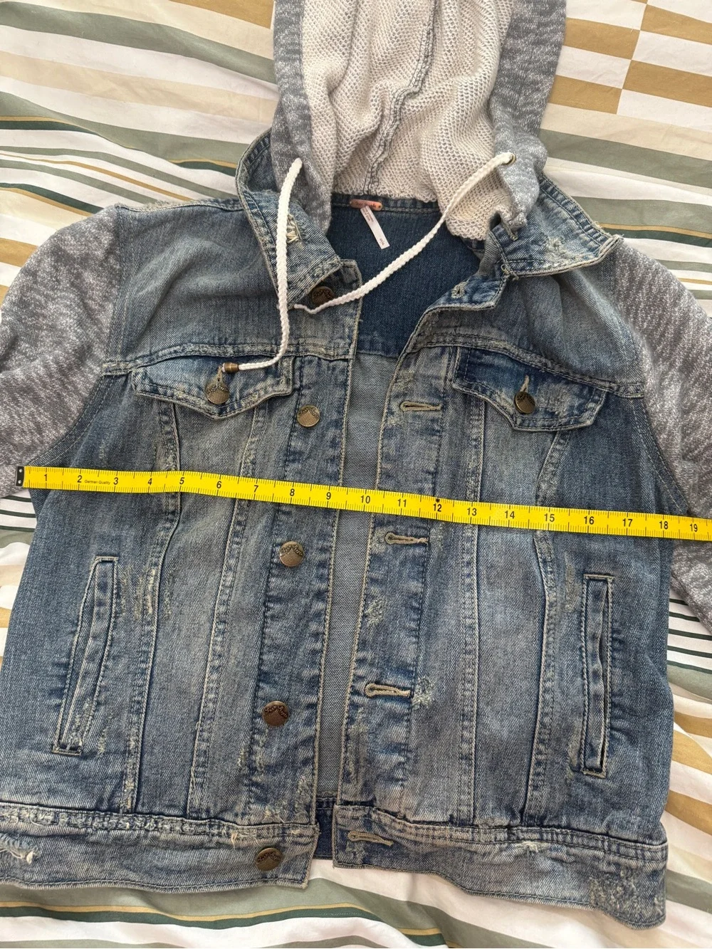 Free People Blue Denim Jacket with removable hood - Picture 3 of 7